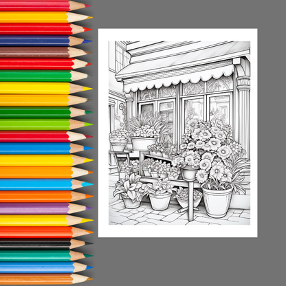 Flower Shops: A Coloring Book of Charming Storefronts