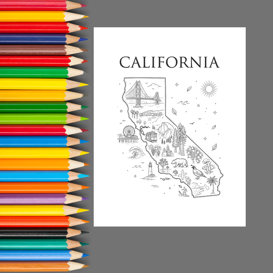 The 50 States: A Relaxing USA Travel Coloring Book