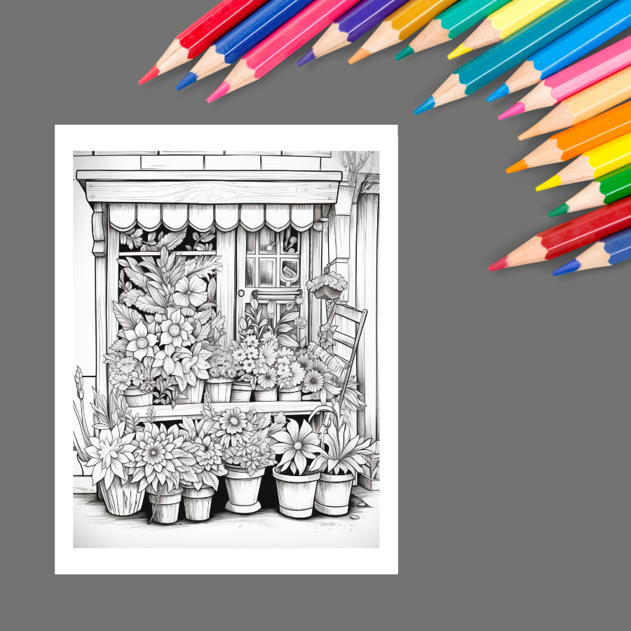 Flower Shops: A Coloring Book of Charming Storefronts