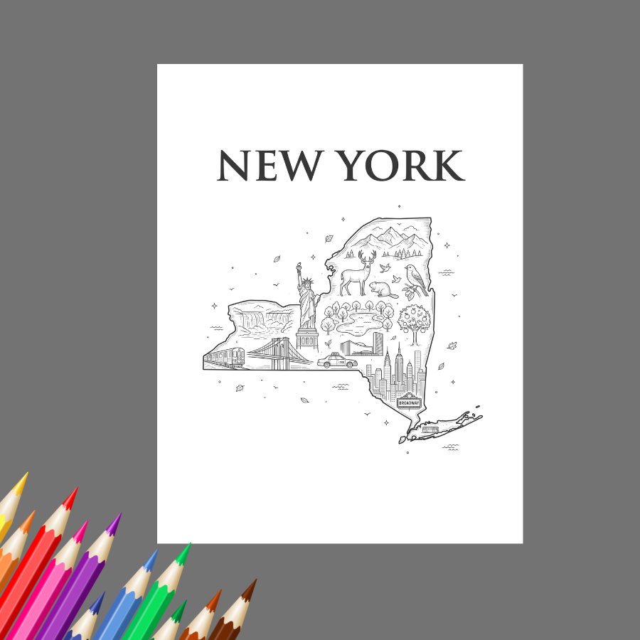 The 50 States: A Relaxing USA Travel Coloring Book