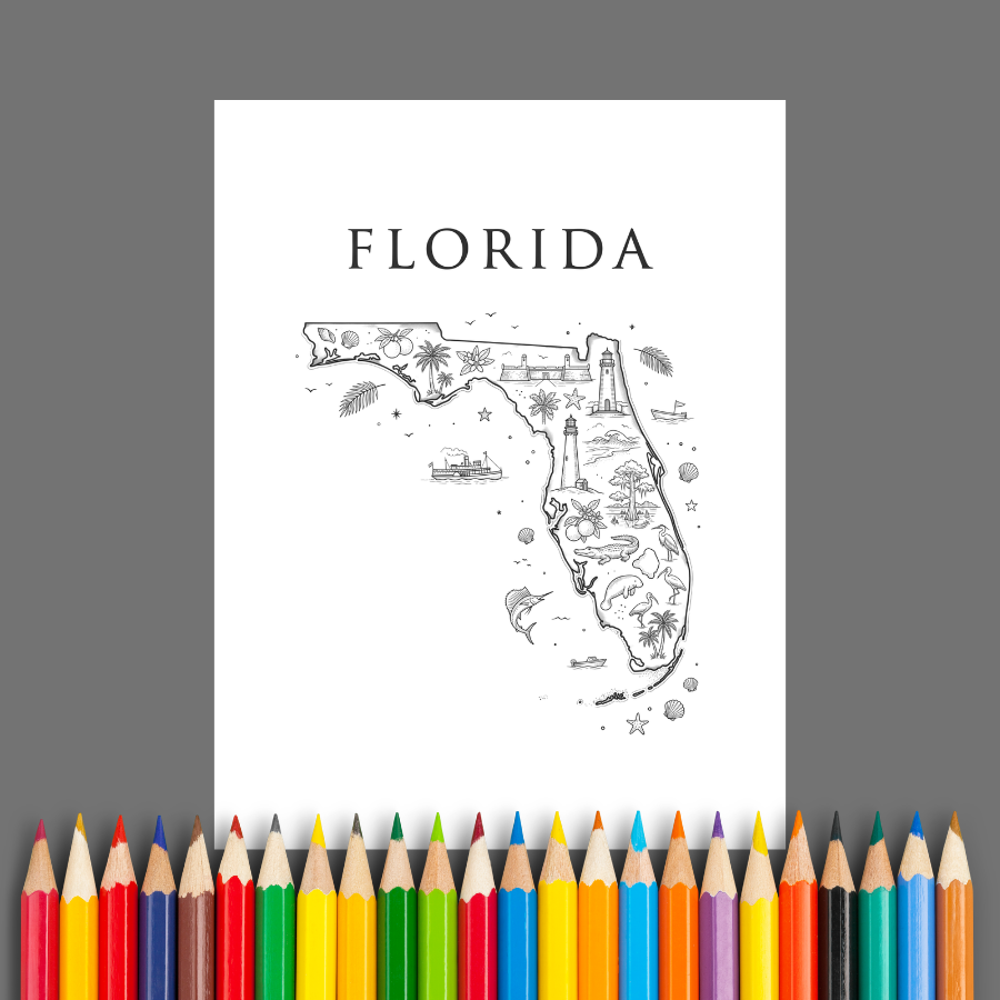 The 50 States: A Relaxing USA Travel Coloring Book