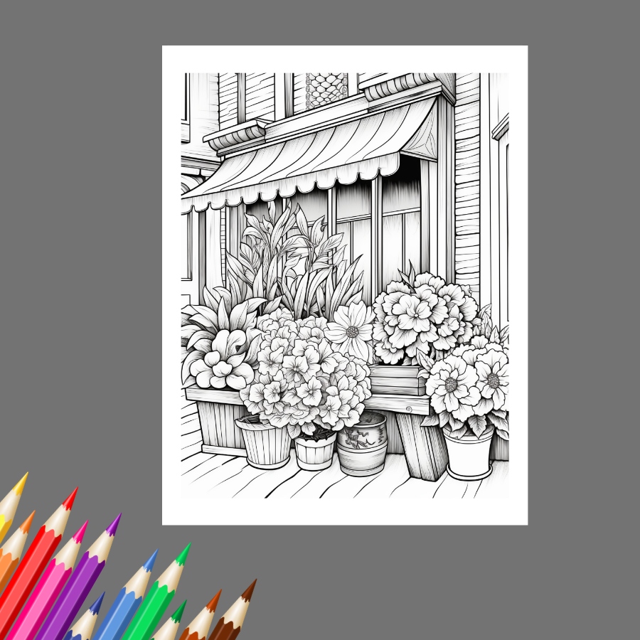Flower Shops: A Coloring Book of Charming Storefronts