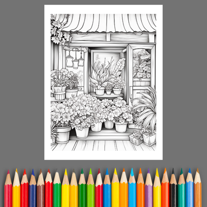 Flower Shops: A Coloring Book of Charming Storefronts