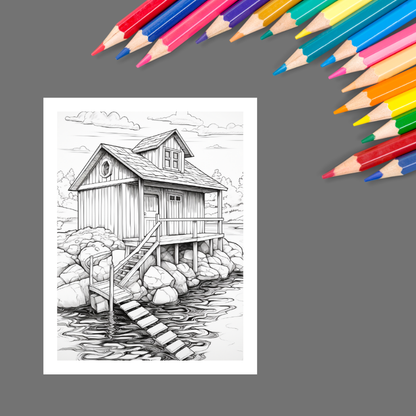 Boathouses & Docks: A Relaxing Adult Coloring Book of Scenic Waterfront Homes