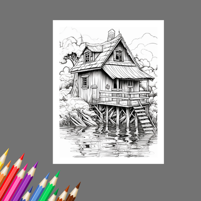 Boathouses & Docks: A Relaxing Adult Coloring Book of Scenic Waterfront Homes