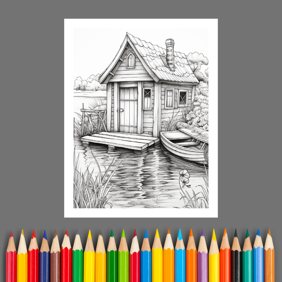 Boathouses & Docks: A Relaxing Adult Coloring Book of Scenic Waterfront Homes