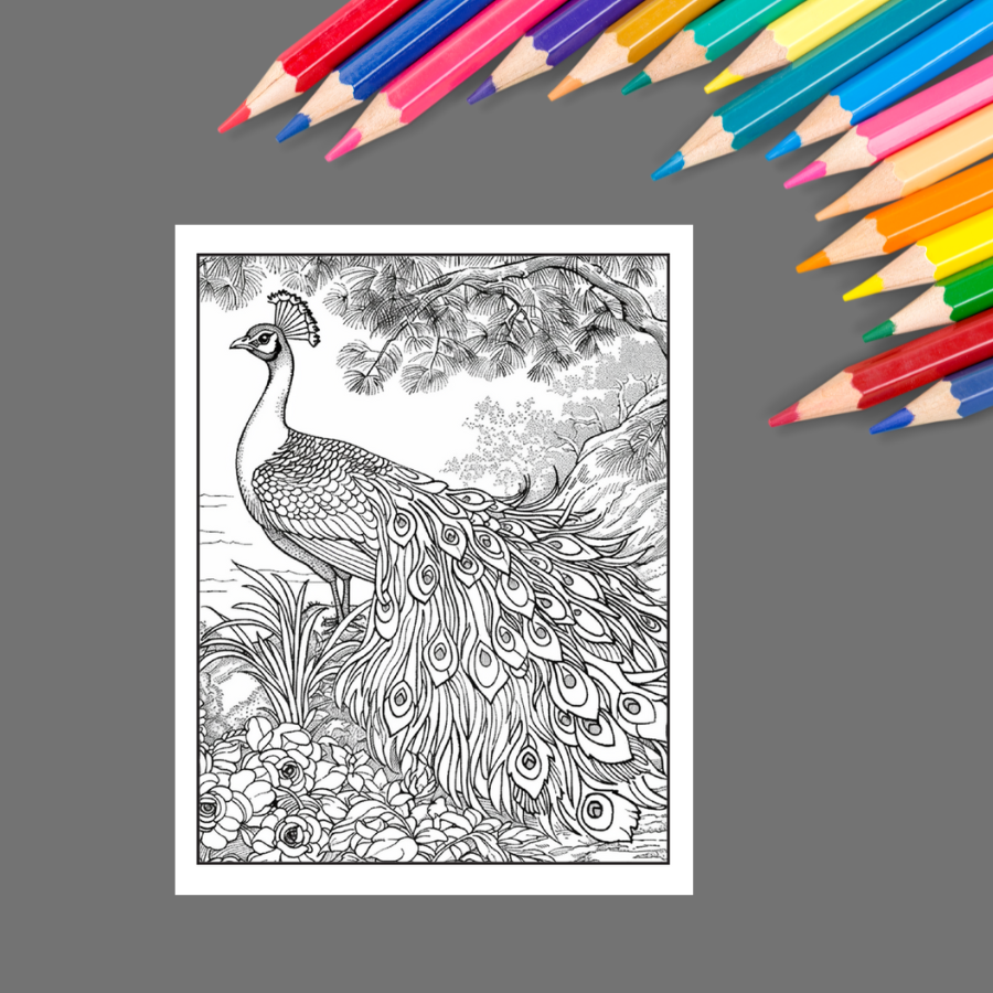 Peacock Elegance: An Adult Coloring Book of Majestic Birds