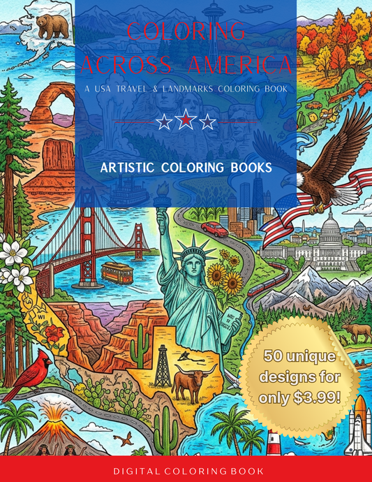 Coloring Across America: A USA Travel & Landmarks Coloring Book
