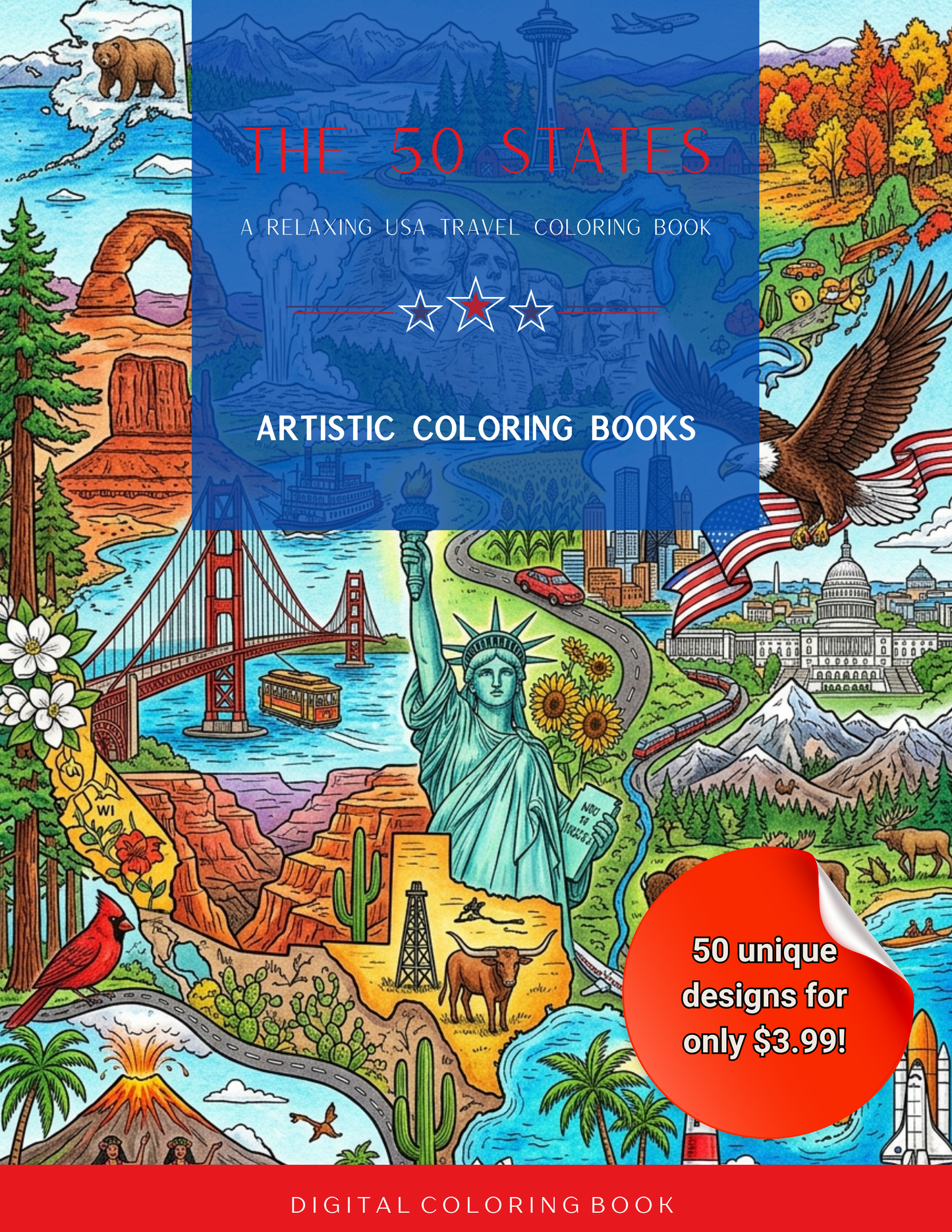 Coloring Across America: A USA Travel & Landmarks Coloring Book